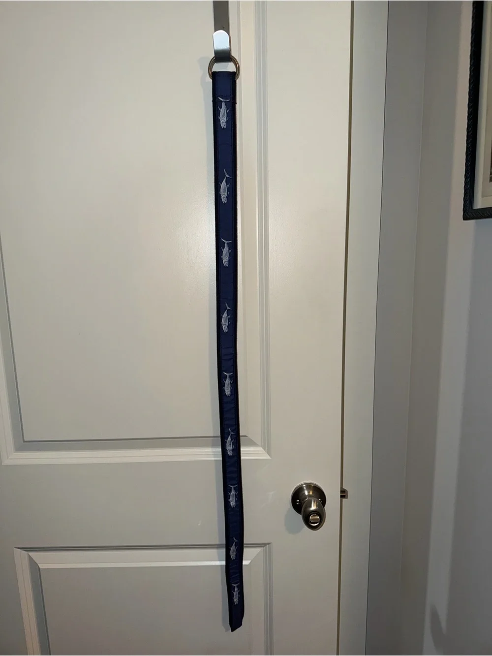 Vineyard Vines Navy Belt with White Fish Motif